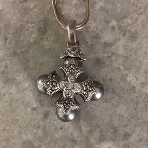 Vintage Judith Ripka silver Pearl CZ encrusted cross pendant
